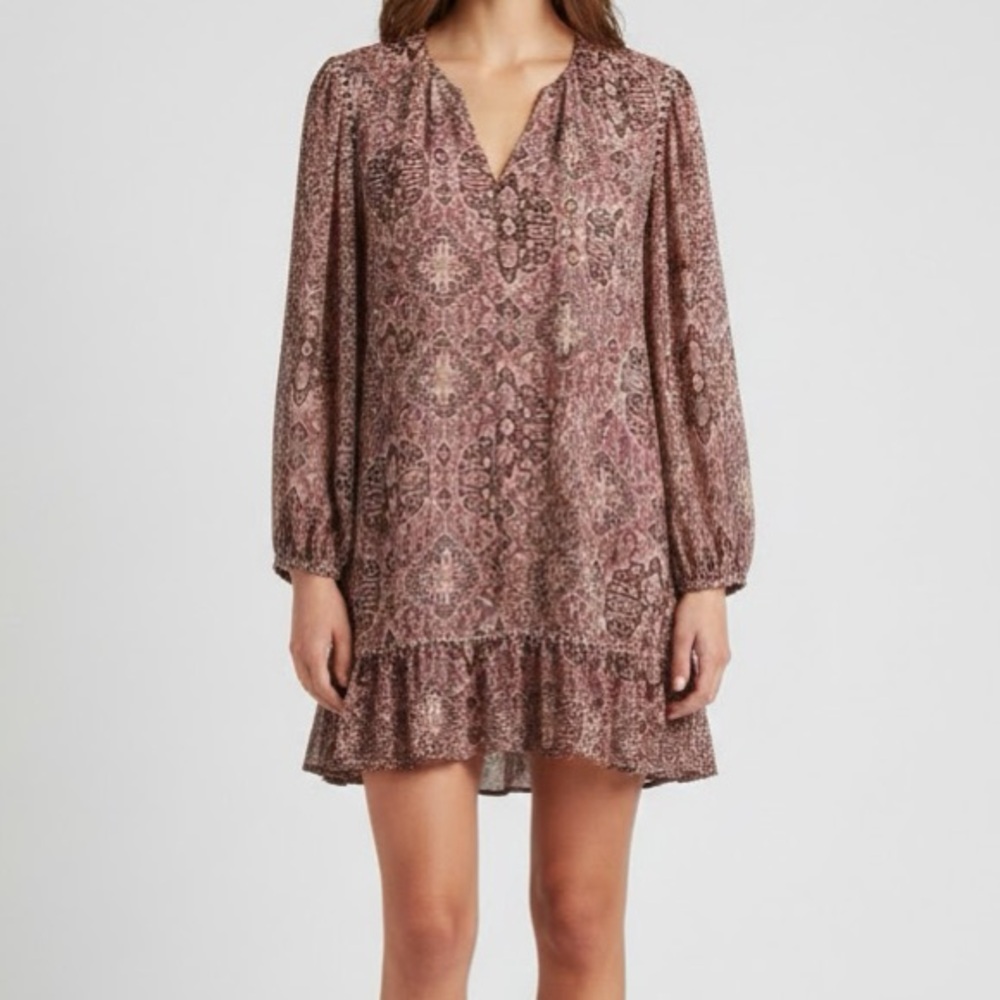 Madewell Pink Floral Waist Tie Long Sleeve Mini Dress Large